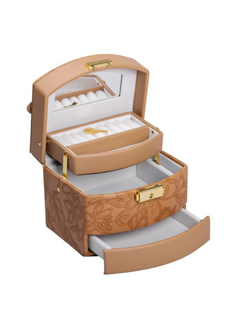 Шкатулка для украшений из экокожи коричневая 3 яруса с замком органайзер для ювелирных изделий с зеркалом ProDobro (364193345)