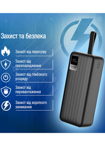Повербанк 30000 mAh 22.5W черный со встроенными кабелями с быстрой зарядкой PD 20W Colorway Digital Display (360543529)