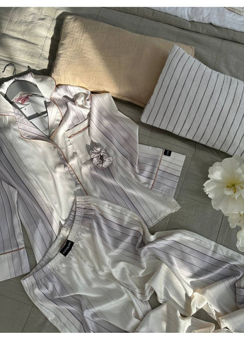 Белая всесезон женская пижама | белая с кантом рубашка + брюки Vital-Textile 1270