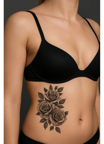 Тимчасове тату-набір Чорні троянди 5в1 21х15 см, Fine Line, контурні (LZ452) LZ (366547068)