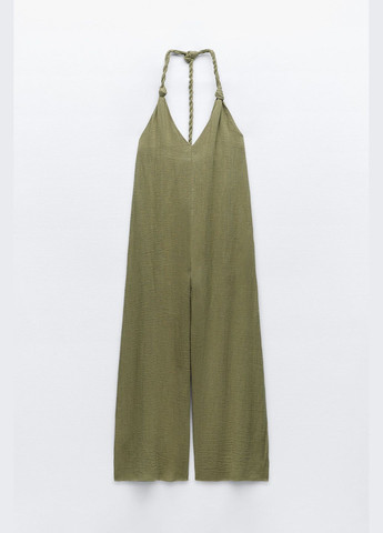 Комбинезон женский хаки из рами Zara комбинезон-брюки повседневный, пляжный хлопок, рами