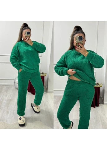 Зеленый женская теплая пижама тедди, домашний костюм No Brand