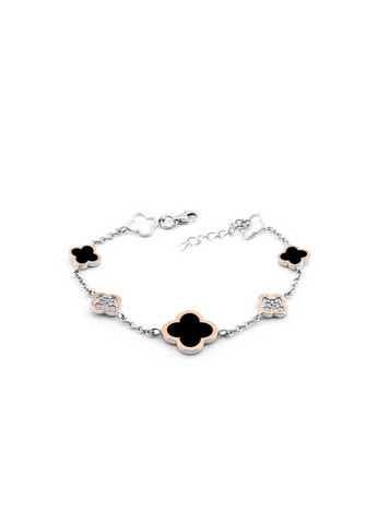 Серебряный браслет Клевер с Черной эмалью с золотой пластиной 16.5 - 19 см серебро 925 пробы 671 5.73г Nobrand (363969273)