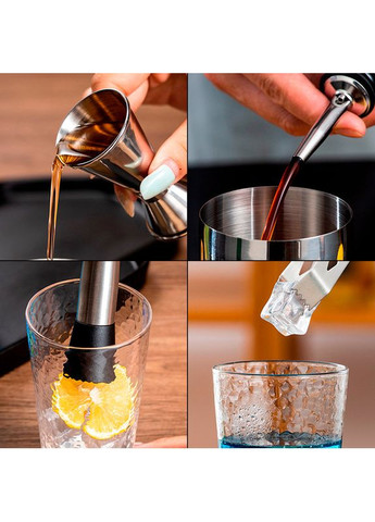 Набір для бару з 10 предметів із дерев'яною підставкою нержавіюча сталь МС-T10 Сріблястий Youchen (350349092)