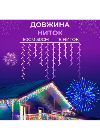 Гірлянда вулична світлодіодна 90 LED 3 метри білий дріт бахрома 18 ниток 3МWML Garlando (370800808)