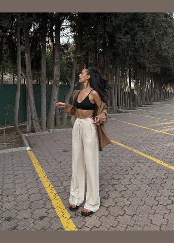 Женские летние льняные свободные брюки брюки палаццо коричневые бежевые черные лен жатка No Brand (327890518)