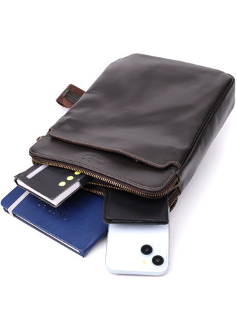 Вертикальна чоловіча сумка через плече із гладкої натуральної шкіри 20868_1 Коричневий Shvigel (362971712)