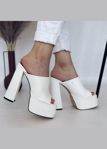 Жіночі стільні шльопанці сабо на високих підборах еко шкіра білий колір No Brand (337169346)