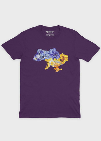 Фиолетовая мужская футболка с патриотическим принтом карта украины (ts001-1-dby-005-1-003) Modno