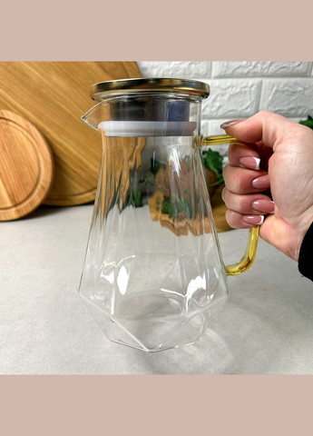 Стеклянный алмазный чайник 1,5 л для плиты с золотистой ручкой No Brand (303213331)