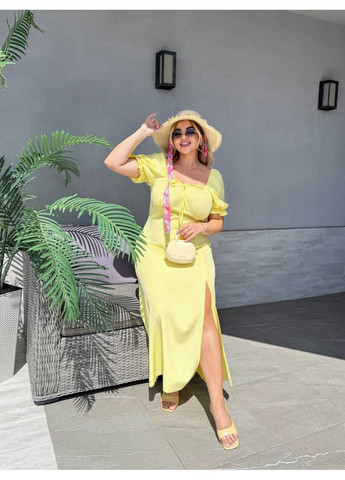 Жовтий святковий, повсякденний, кежуал жіноча сукня міді а-силует Style Point однотонна