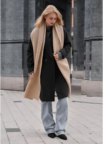 Жіночий Шарф Стаф Довгий В'язаний Зимовий Однотонний Базовий So Beige Seli Staff (393503888)