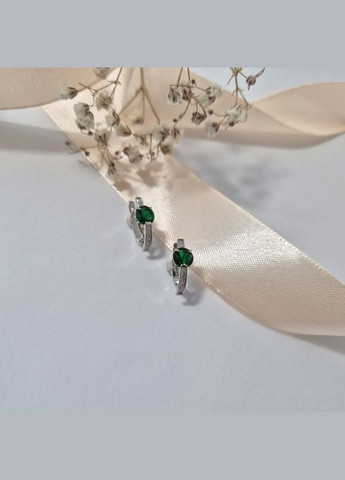 Срібні сережки Палички із Зеленими каменями срібло 925 проби Родоване 72095з 2.16г No Brand (316702991)