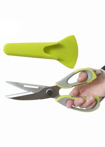Многофункциональные кухонные ножницы 10в1 Mighty Shears с чехлом и магнитом Серый / Зеленый Supretto (363831065)