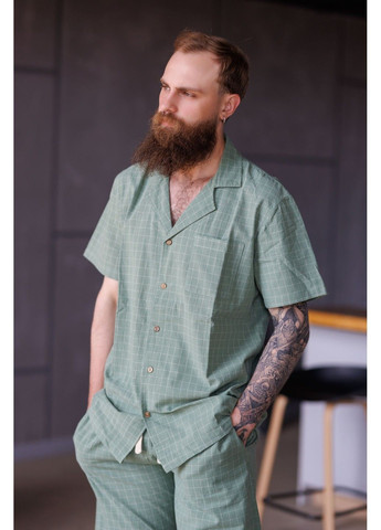 Пижама мужская в клетку вареный хлопок HOMELY SHORT с шортами зеленая Handy Wear (337715536)