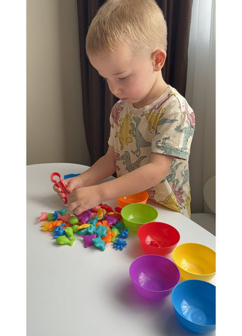 Набір для сортування 56 деталей з мисочками і пінцетом | Розвиваюча гра для дітей No Brand (364553119)