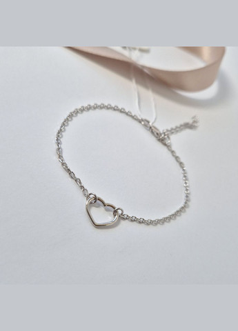 Срібний браслет без каменів Серце 16 - 20 см срібло 925 проби Родоване 75304 Nobrand (363969133)