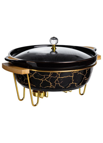 Марміт порцеляновий настільний круглий 2 (л) з підігрівом Чорний мармур LC-718 Yiwu (369673515)