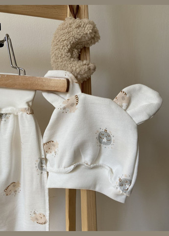 Молочний демісезонний набір сорочка, повзунята та шапочка для новонароджених футер No Brand Комплект трійка