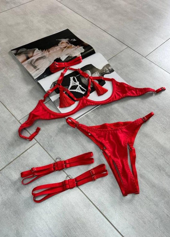 Червоний еротичний комплект нижньої білизни з гартерами бдсм No Brand