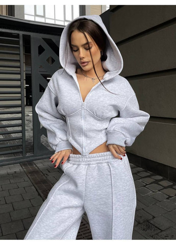 Жіночий спортивний костюм на флісі: зіп-худі з подвійним капюшоном та штани з фіксаторами MonCher (371257721)