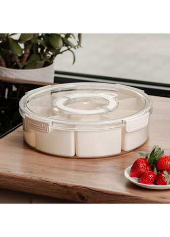 Контейнер для їжі з 9 відсіками пластиковий Ø29 см харчовий контейнер для зберігання їжі 3.5 л Бежевий HP-27-14 (A-034187) Yiwu (352769579)