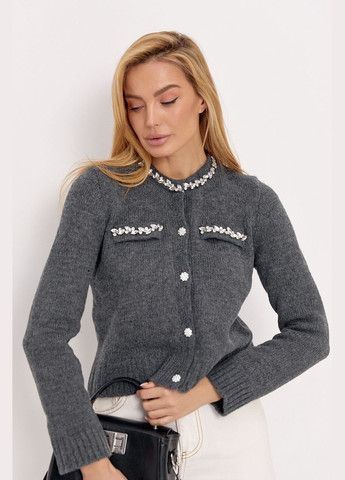 Укорочений кардиган оздоблений камінчиками - червоний колір, ONE SIZE (sku_241074) No Brand (314836408)