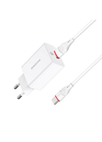 Мережевий зарядний пристрій з кабелем BA21A Long journey single port QC3.0 charger set(Type-C) 18W White Borofone (369457605)