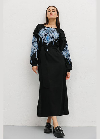 Женское платье-вышиванка черное с ромбами крестиком Arjen (289787427)