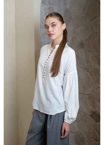 Жіноча бавовняна сорочка “Рута” з об'ємними рукавами та регульованим вирізом, біла, L — Зерно (372606881)