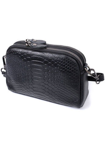 Компактна сумка для жінок на два відділення з натуральної шкіри 22799 Чорний Vintage (329196910)