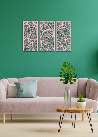 Декор в кімнату, дерев'яна картина на стіну "Листочки картина з трьох частин", стиль мінімалізм 30х45 см Woodyard (292113147)