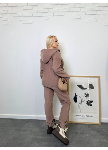 Жіночий флісовий костюм з леопардовими вставками: худі на блискавці та штани MonCher (362501248)