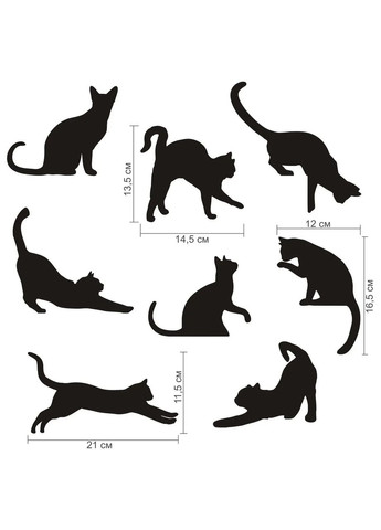 Дзеркальна акрилова наклейка на стіну декоративна для спальні Котики 8 шт. срібло Ваша Світлість (366334660)