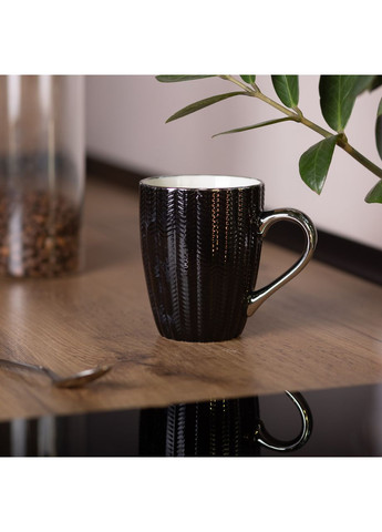 Кружка керамическая 400 (мл) с серебристым ободком и ручкой Черная RX-N231315B (A-033382) Liling Rongxiang Ceramic (358933867)