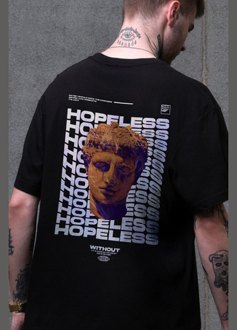 Черная мужская оверсайз футболка с принтом hopeless с длинным рукавом Without