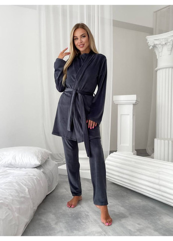 Графитовая всесезон велюровый домашний комплект тройка Fashion