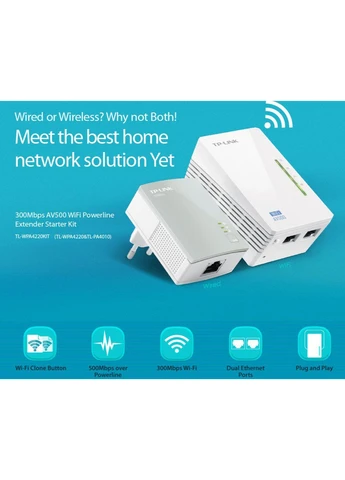Комплект Powerline WPA4220KIT Wi-Fi AV500 інтернет через роз'єм електроживлення TP-Link (382951132)