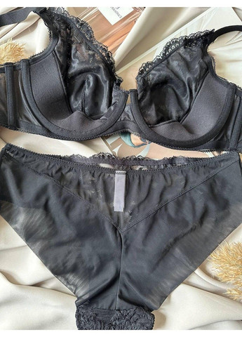 Черный женское нижнее белье комплект трусики+бюстгальтер черный Acousma