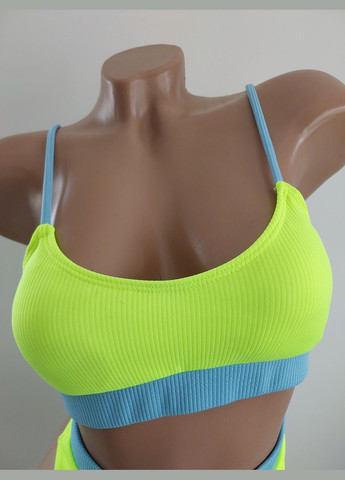 Жовтий демісезонний жіночий роздільний купальний в рубчик із завищеною талією (арт.60125) No Brand