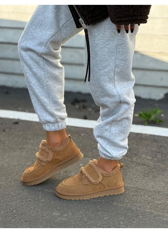 Зимние зимние женские ботинки на липучках натуральная замша теплые на меху комфортные мокасины рыжие No Brand