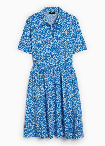 Синее кэжуал платье в цветочный принт C&A однотонное
