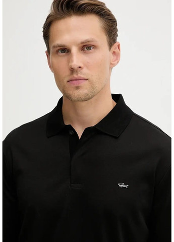 Черная футболка-поло мужское с длинным рукавом для мужчин Paul & Shark