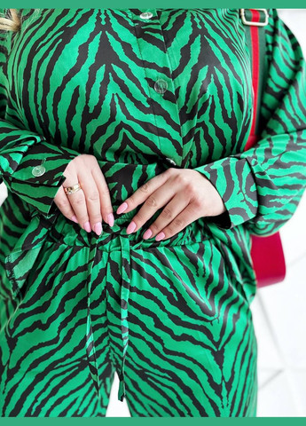 Женский костюм рубашка и брюки цвет зеленый принт р.46/48 452010 New Trend (289469021)