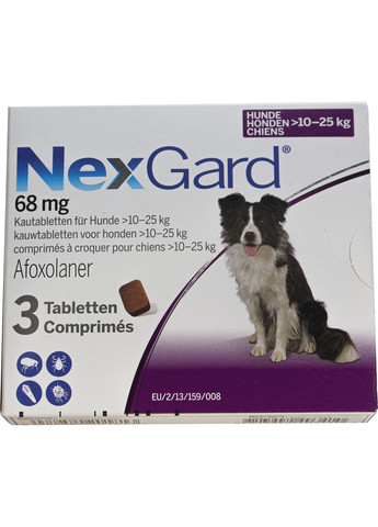 Жевательные таблетки от блоx и клещей для собак Merial Nexgard 1025 кг L 3 шт x3.0 г в уп (3661103042884/8713942403410) Boehringer Ingelheim (279564832)