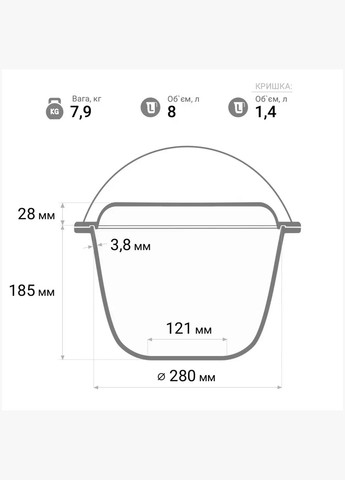 Котелок чугунный туристический с крышкой-сковородкой объемом 8 л. Brizoll (317592309)