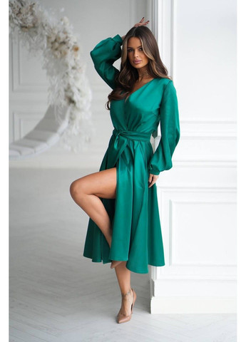 Зеленое платье атласное на запах — модель 7563 зёленый No Brand