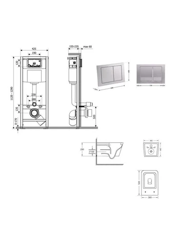 Готовое решение для ванной комнаты: подвесной унитаз Crow Ultra Quiet 520x360x290 + комплект инсталляции Nest 4 в 1 (квадратная Qtap (397570831)