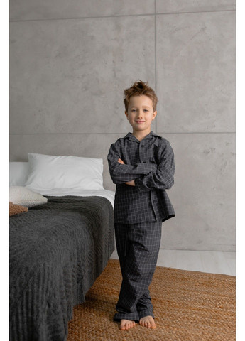 Сіра всесезон піжама дитяча в клітинку варена бавовна homely графіт сорочка + брюки Handy Wear