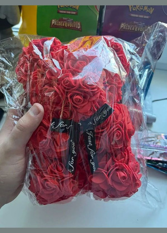 Іграшка подарункова Ведмедик квітковий червоний, іграшка Ведмідь з квітів No Brand (330758171)